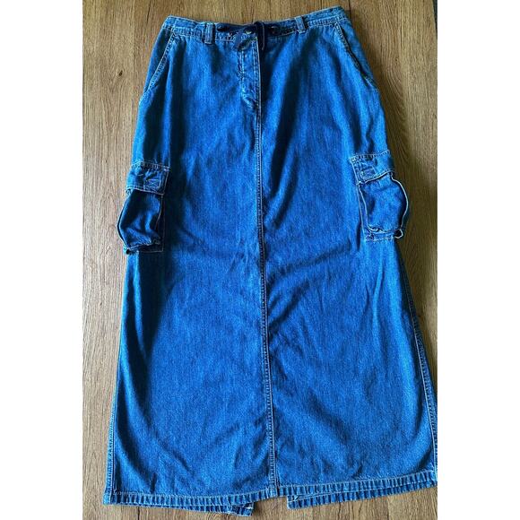 American Eagle Vtg Blue Jean Maxi Cargo Skirt Size10 - Picture 1 of 9